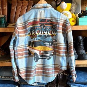 Ford Bronco Blue and Tan Plaid Shirt